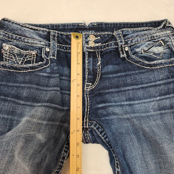 Vintage Y2k Vigoss Jeans 11/12 32 Low Rise Slim Boot Gold Sequins Sparkly - Picture 9 of 15